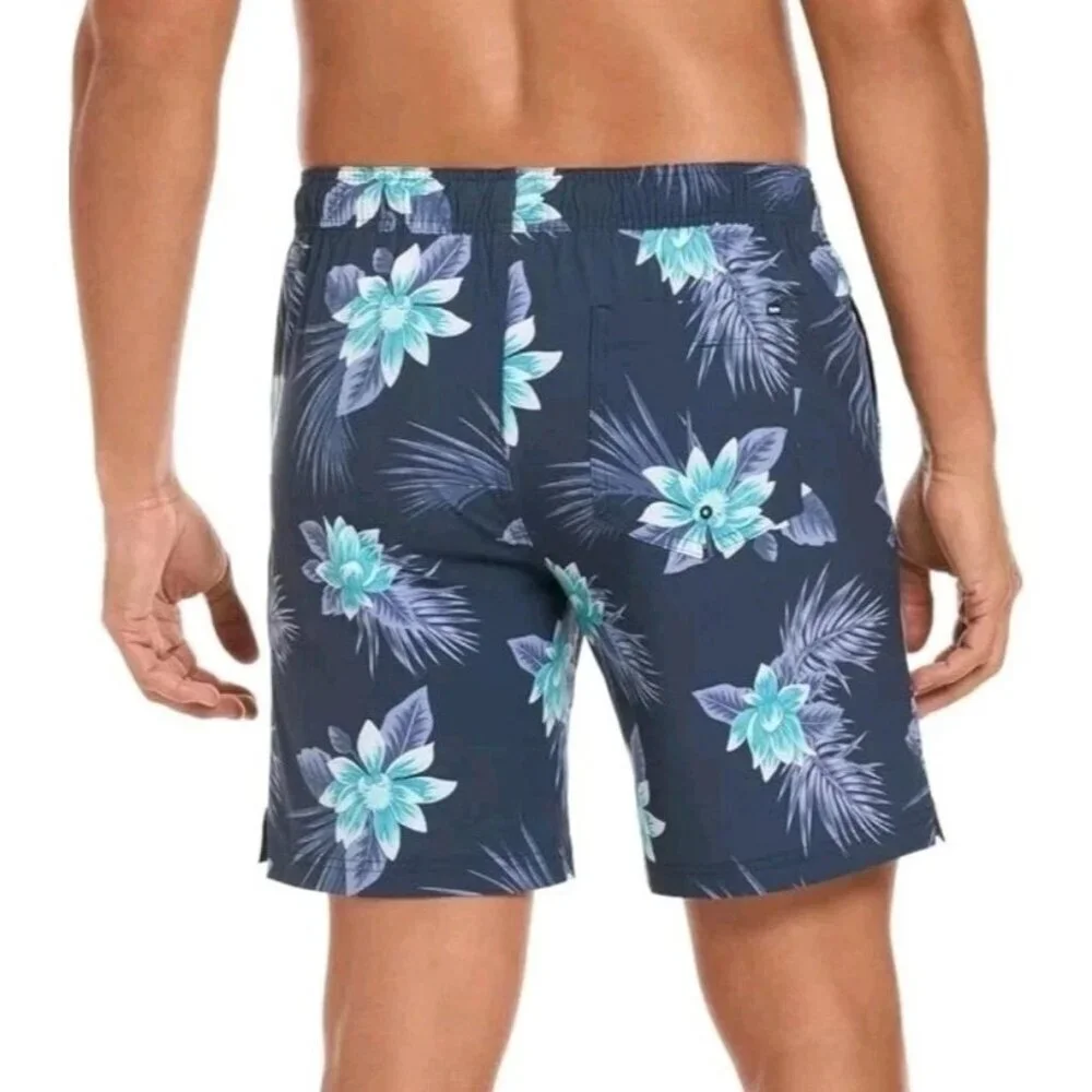 Hurley Men's S Tropical Floral Print Swim Shorts In Navy Blue & Teal N0995